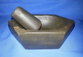 Antique Old Collectible Hand Carved Indian Real Touchstone Stone Mortar Pestle photo