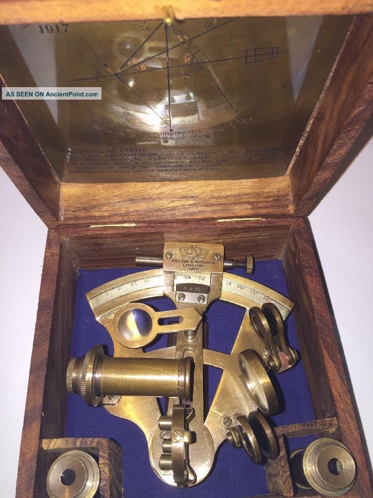 Solid Brass Nautical Collectable Sextant With Wooden Box (amat 7105) Sextants photo