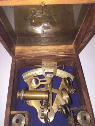 Solid Brass Nautical Collectable Sextant With Wooden Box (amat 7105) photo