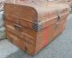 Large Vintage Metal Tin Trunk Chest Storage Box Wood Effect Brown Decorative 1800-1899 photo 3