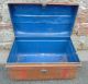 Large Vintage Metal Tin Trunk Chest Storage Box Wood Effect Brown Decorative 1800-1899 photo 6