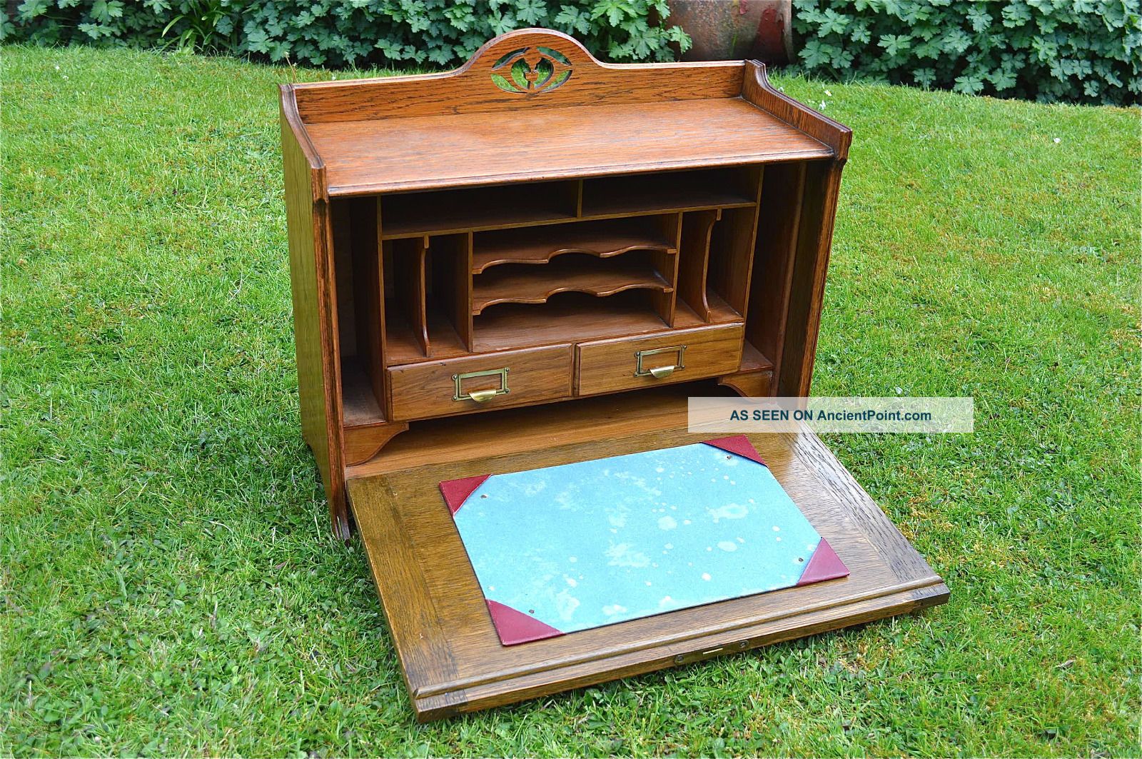 Arts And Crafts Oak Table Top Writing Cabinet Letters Box Fall Front Boxes photo