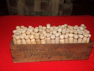 Vtg 90 Antique Clothes Pins Wood Cheese Box Country Decor 4 Laundry Room photo