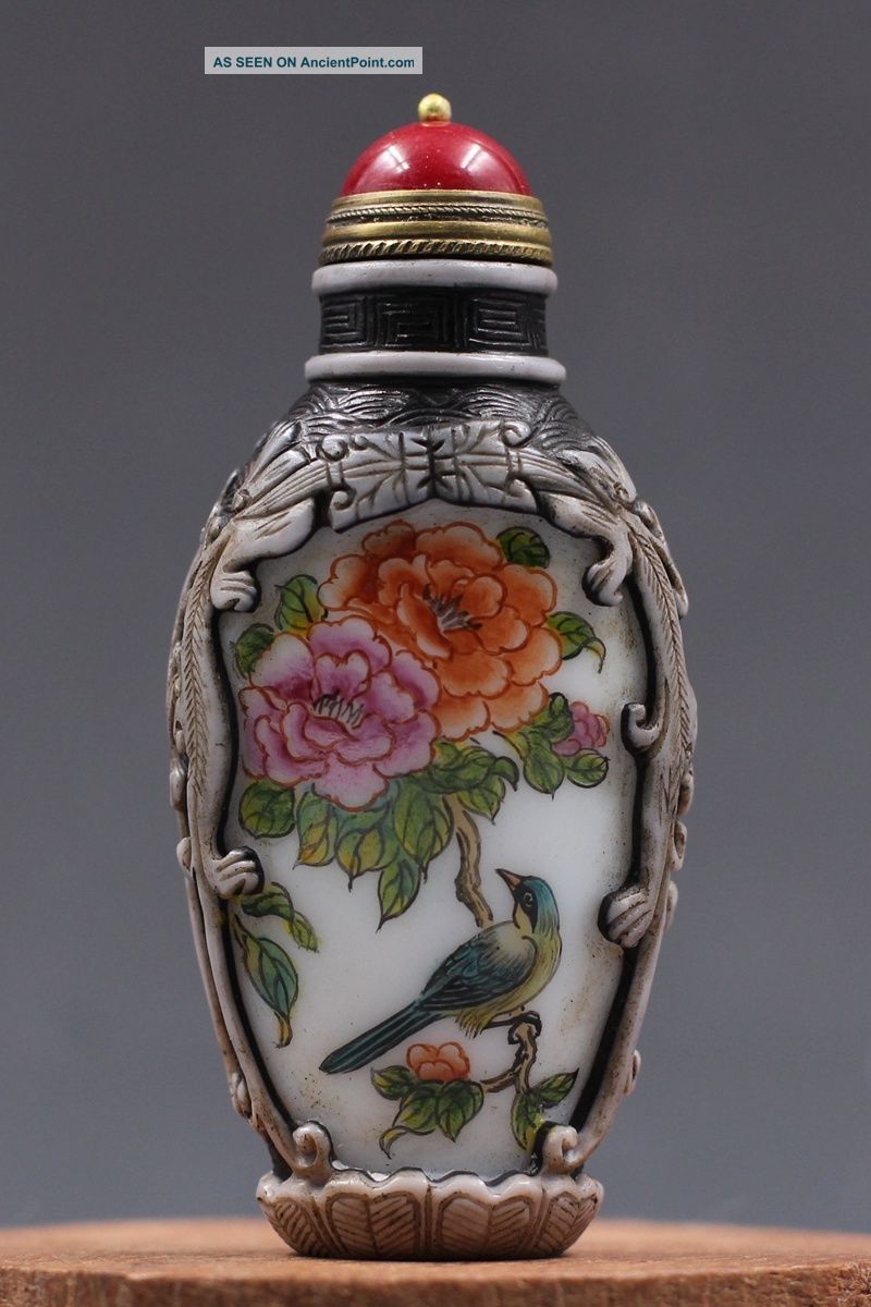 Exquisite Old Beijing Glazed Hand - Painting Carved Snuff Bottle Snuff Bottles photo
