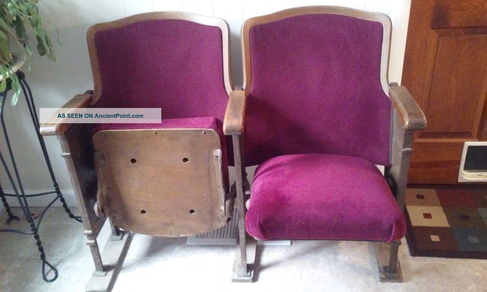 Vintage Theatre Chair,  Circa 1920 - Cast Iron,  Upholstered Veneer 1900-1950 photo