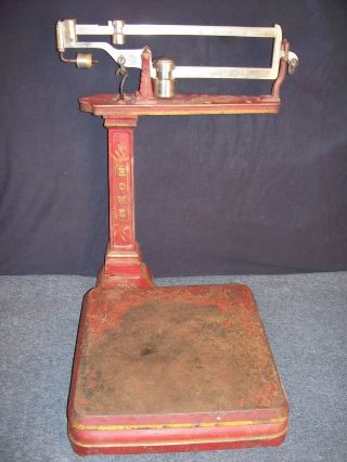 Howe Antique Platform Scale Circa 1890 Red Complete And photo