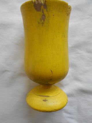 Antique Turned Primitive Wooden Cup With Yellow Paint photo