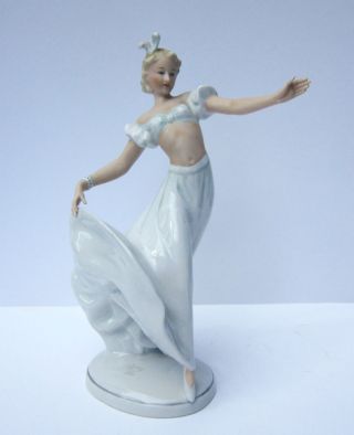 Vintage Art Deco Porcelain Exotic Dancer Swirling Skirt Figurine Schaubach Kunst photo