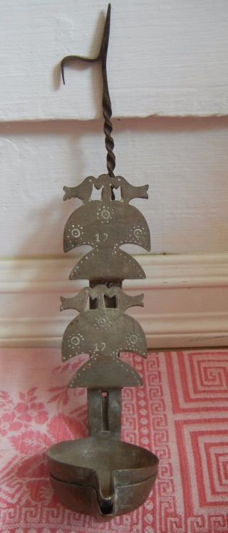 Antique Aafa Pennsylvania Dutch Double Betty Whale Oil Lamp Love Birds Cast Iron photo