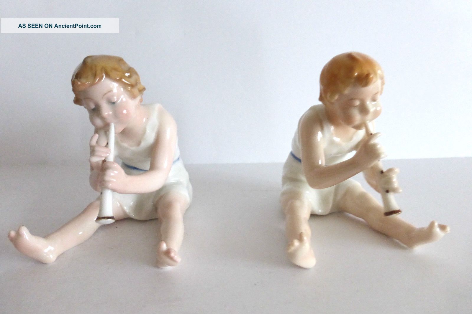 German Art Noveau Porcelain Figurines Boys Playing Flute By Karl Ens Dresden Figurines photo