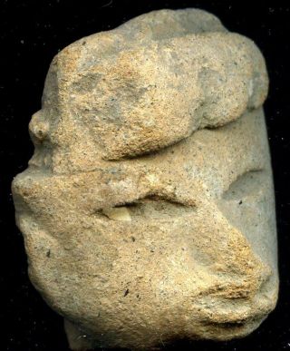 Pre - Columbian Aztec Mazapan Clay Figure Head,  Ca; 700 - 1200 Ad photo