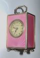 Sub - Miniature Antique Pink Guilloche Enamel Sterling Silver Clock Clocks photo 1