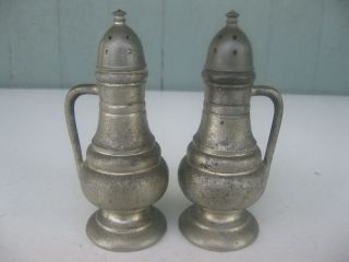 Antique Pewter Salt & Pepper Shakers With Handles photo