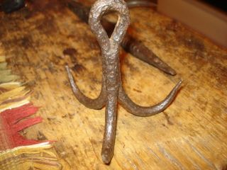 Primitives 18th Century Hand Forged Iron 4 Inch Grappling Hook Rev War photo