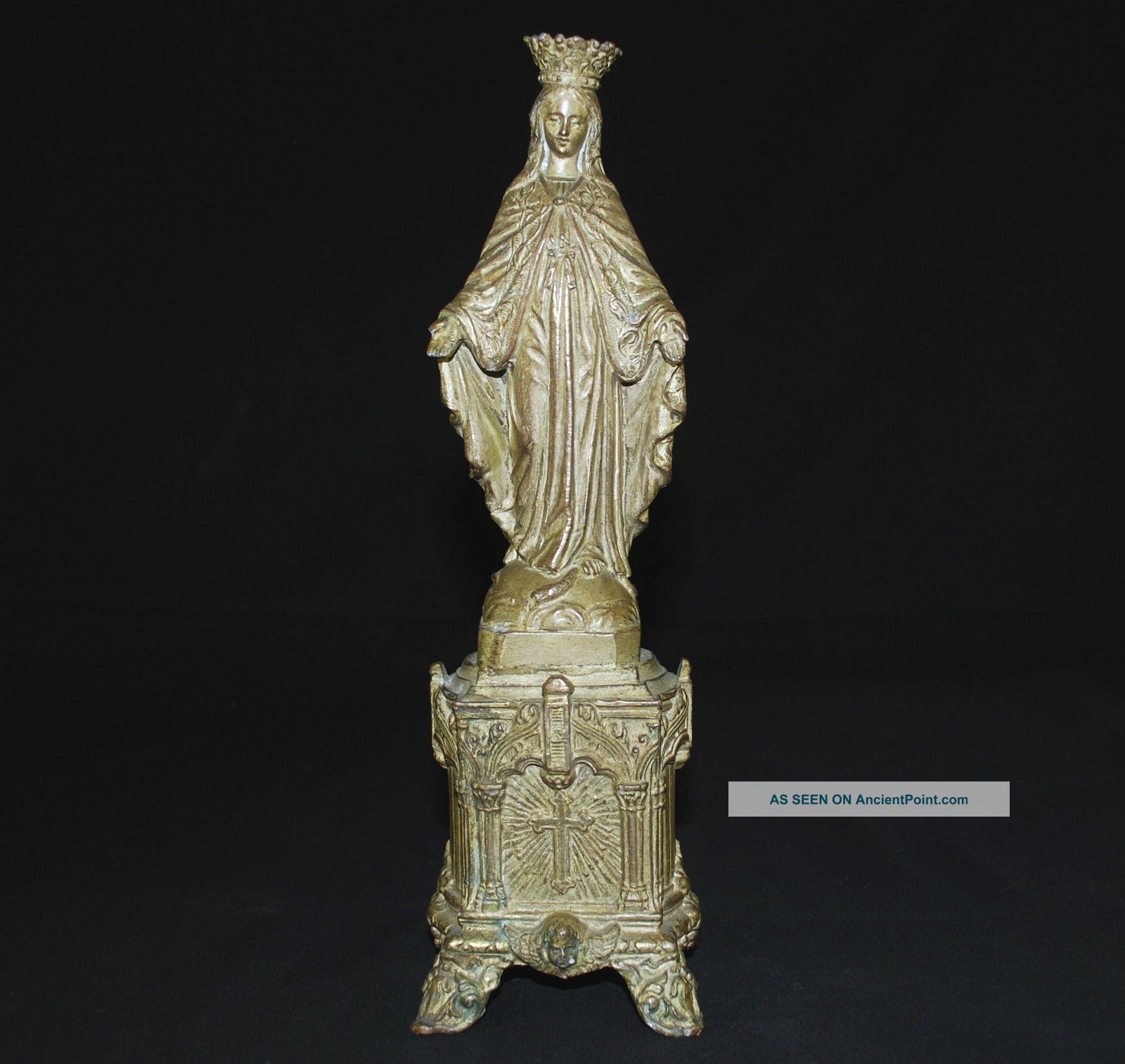 Antique Spanish Colonial Age Statue Painted Brass 