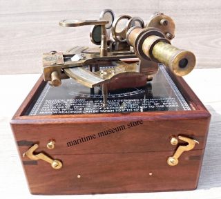 Antique Brass Nautical Sextant With Wooden Box. photo