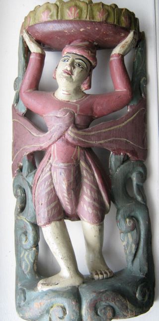 Antique Carved Wood Burma Temple Figure Curved Design Fine photo