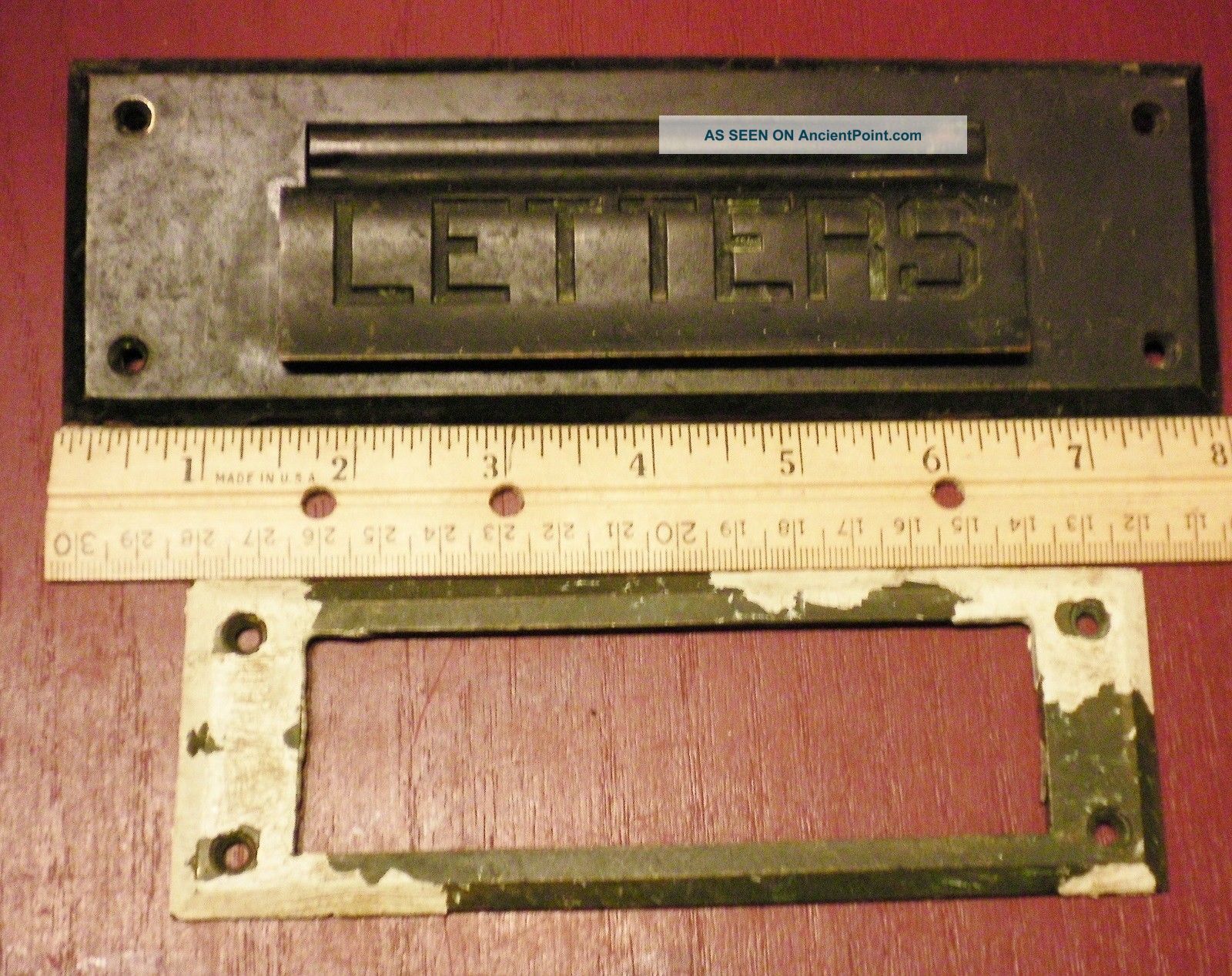 Antique Rhc Cast Brass Letter Mail Slot - Drop With Inside Trim Plate 0 Other Antique Hardware photo