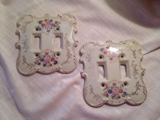 Vintage Arnart Switch Plate Cover White W/flowers & Gold Accent - Japan,  Pair photo