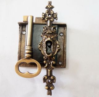 Vintage Antique Brass Key - Lock And Skeleton Keys With Lion Mouth Key Hole Decor photo