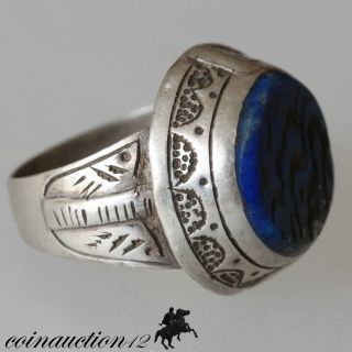 Late Medieval Hand Made Silver Ring Decorated Lapis Lazuli Stone With Islamic In photo