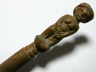 Museum Quality Roman 1st 2nd Century Cherub Long Carved Hairpin.  (a763a) photo