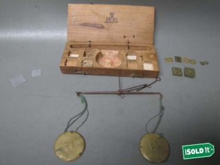 Vintage Antique Recht English Coin Money Scale W/weights Measure Ducats Doublons photo