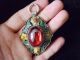 Ancient Chinese Cloisonne Pendants Red Beads Miao Silver Edge Necklaces & Pendants photo 1