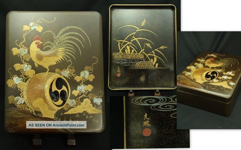 Japanese Middle Edo Era Wood Lacquer Box Case Fumibako W/great Korin Makie Other Japanese Antiques photo