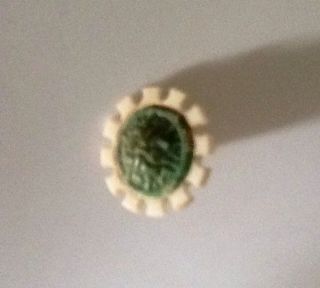 Vintage Green And White Celluloid Button photo