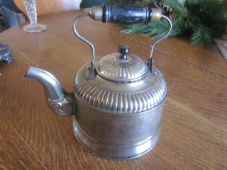 Antique Silver Tone Coffee Pot With Wood Handle photo