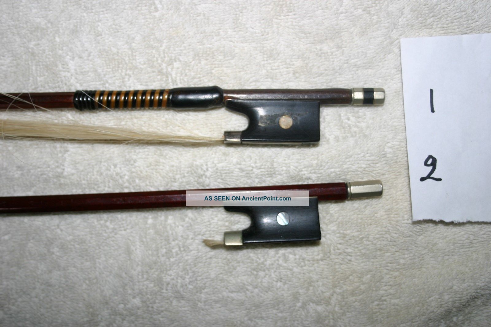 Old Antique 2 Violin Bows Pernambuco 1 Silver Repair French? German?bogen String photo