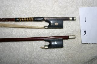 Old Antique 2 Violin Bows Pernambuco 1 Silver Repair French? German?bogen photo