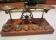 Antq 19c Brass Post Office Scales S.  Mordan & Co London,  6 Weights Mahogany Base Scales photo 10