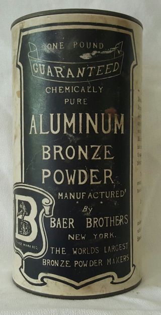 Vtg/antique Baer Bros Aluminum Bronze Powder Tin,  York/stamford photo
