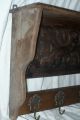 Antique Wood Carved Kitchen Copper Pot Rack Mud Room 5 Brass Hooks 1800-1899 photo 3
