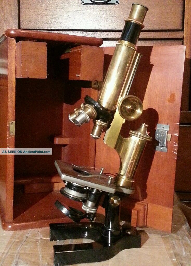 Brass Microscope Antique Objective Zeiss Lens Bausch & Lomb Ny Co W Case Box Microscopes & Lab Equipment photo