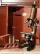 Brass Microscope Antique Objective Zeiss Lens Bausch & Lomb Ny Co W Case Box Microscopes & Lab Equipment photo 2