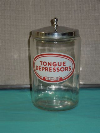 Vintage Tongue Depressor Apothecary Medical Supply Glass Canister Jar A.  S.  Aloe photo