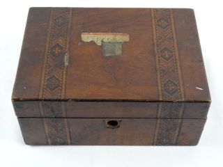 Antique English Marquetry Inlaid Tunbridge Ware Walnut & Satinwood Inlay Box photo