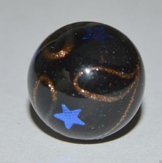 Vintage Blue Foil Stars Under Blue Glass Goldstone Swirl Overlay Button Gorgeous photo