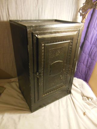 Early 1900s Antique Pressed Tin Pie Safe Bread Box Vintage Kitchen Cabinet Metal photo