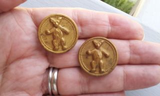 Antique Gold (brass) Figural Teddy Bear Button Matching 2 Tin Shanks photo