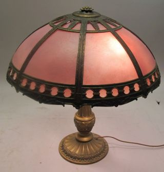 Unique Antique Art Nouveau Lamp W/ Rare Lavender Art Glass Shade C.  1915 photo