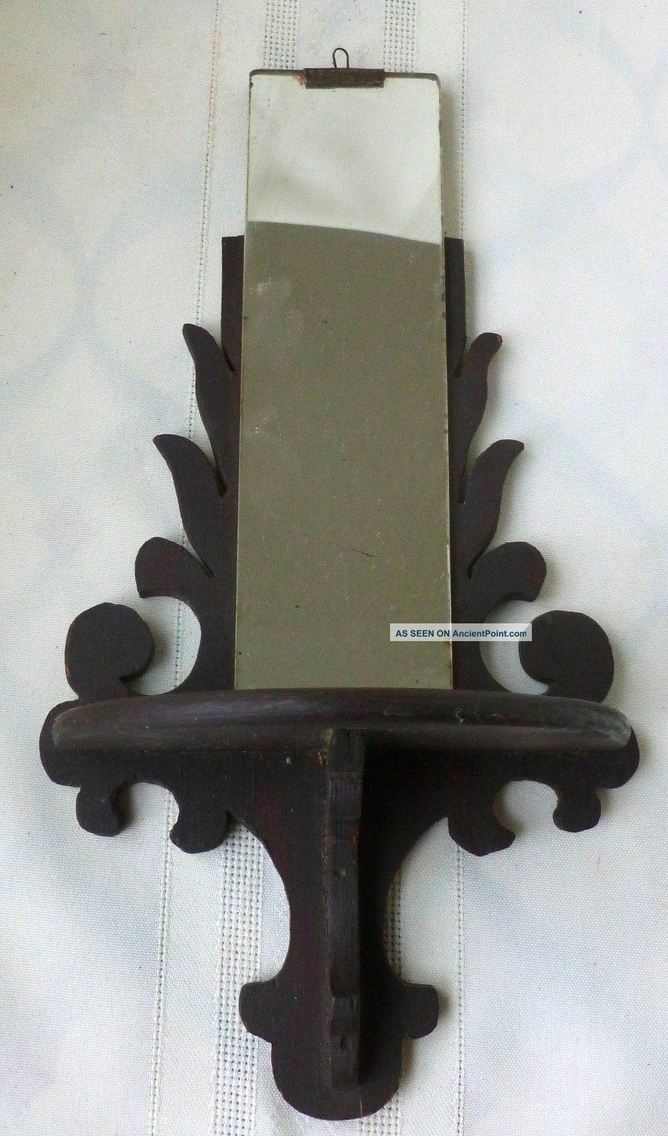 Antique Primitive Candle Shelf Wood Hand Cut Reflecting Mirror Small Primitives photo