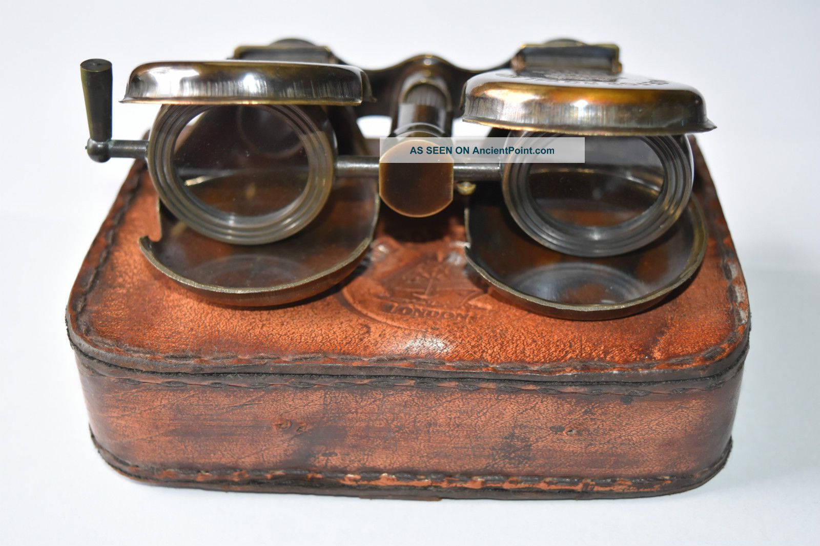 Folding Lens Solid Brass Binoculars In Leather Case - Maritime Steampunk Telescopes photo