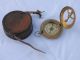 Solid Brass Antique Pocket Sundial Compass Whit Leather Case Good Item Compasses photo 1