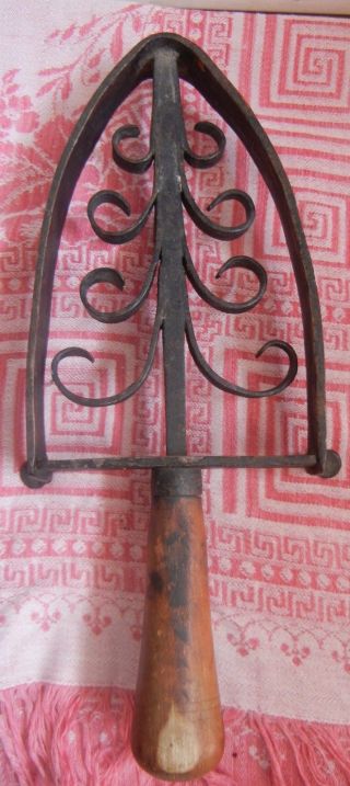 Antique Hand Forged Cast Iron Wood Handle Primitive Sad Iron Trivet photo