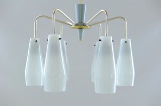 1950s 1960s Vintage Brass Kalmar Pendant Glass Ceiling Lamp Chandelier photo