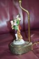 Antique Table Lamp Ceramic Music Guitar Player Boudoir Brass Cloth Plug French Lamps photo 3